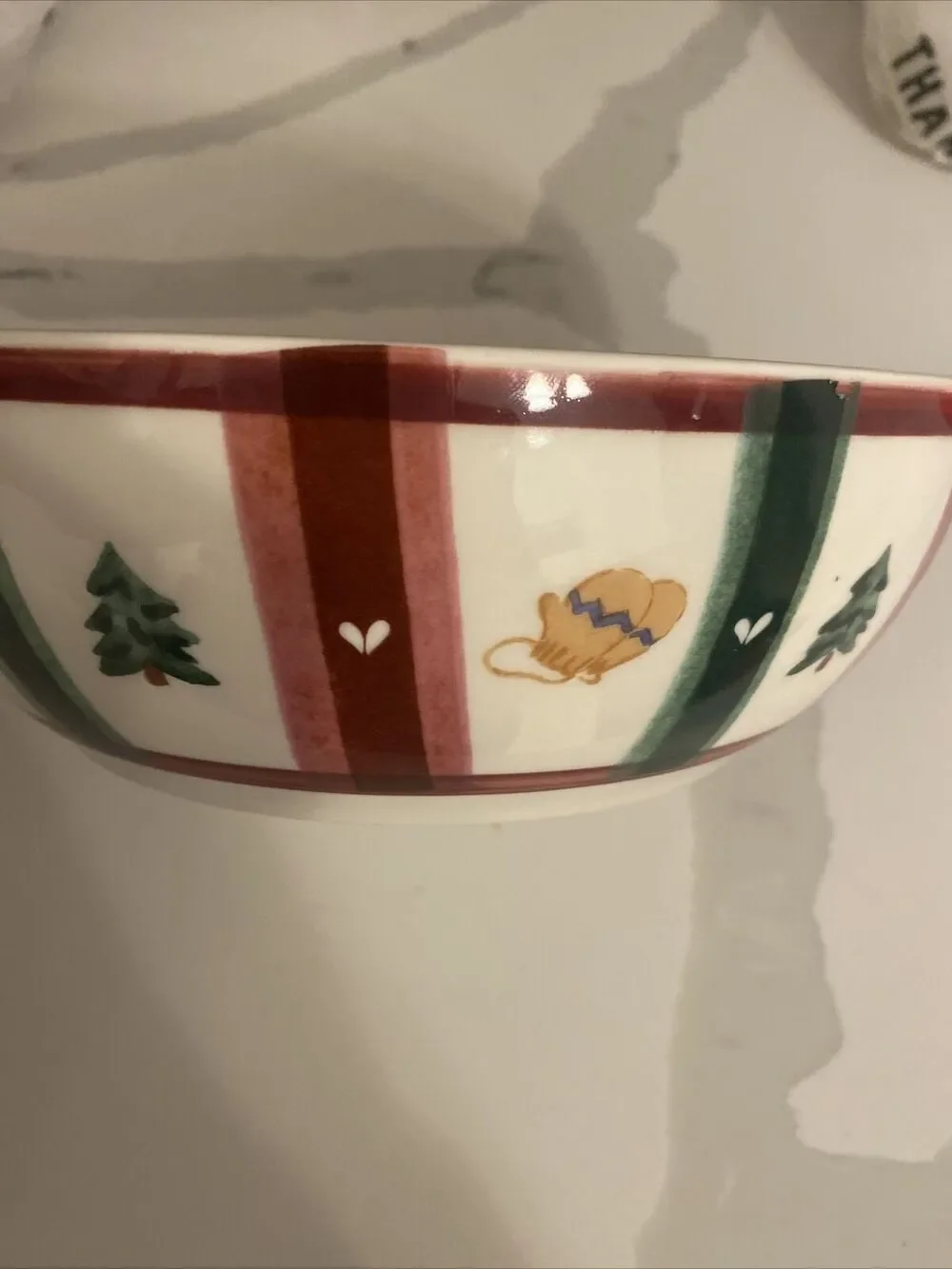 Vintage Pfaltzgraff Holiday Serving Bowl 9 Inches Snowflake Tree Mittens